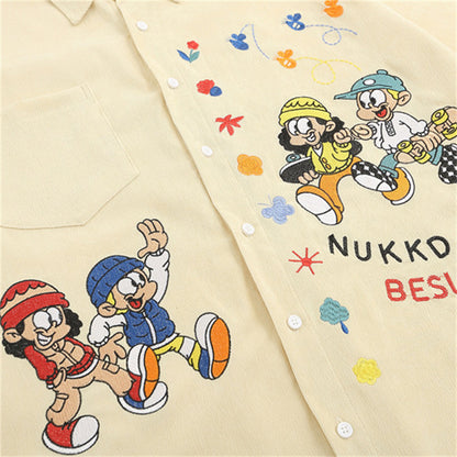 Lapel Cartoon Embroidered Shirt