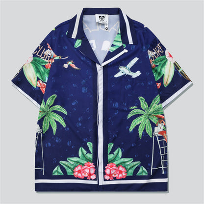 Coconut Tree Print Aloha Shirt + Beach Shorts