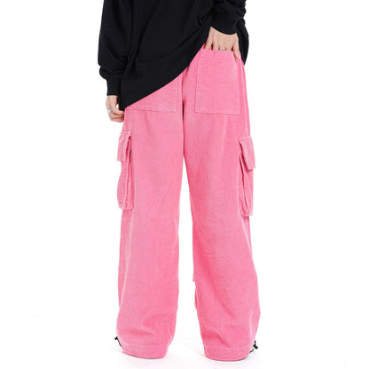Pink Corduroy Multi-Pocket Cargo Pants