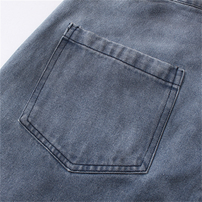 3D Zipper Pocket Blue Straight-Leg Jeans