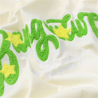 Cute Contrast Color Flocking Embroidery Tees