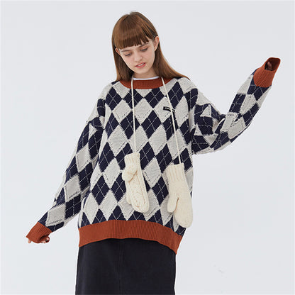 Henry Plaid Contrast Color Couple Sweater