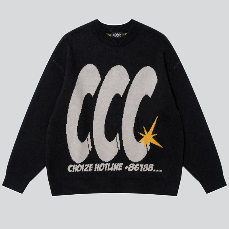 Letter C & Star Pattern Sweater