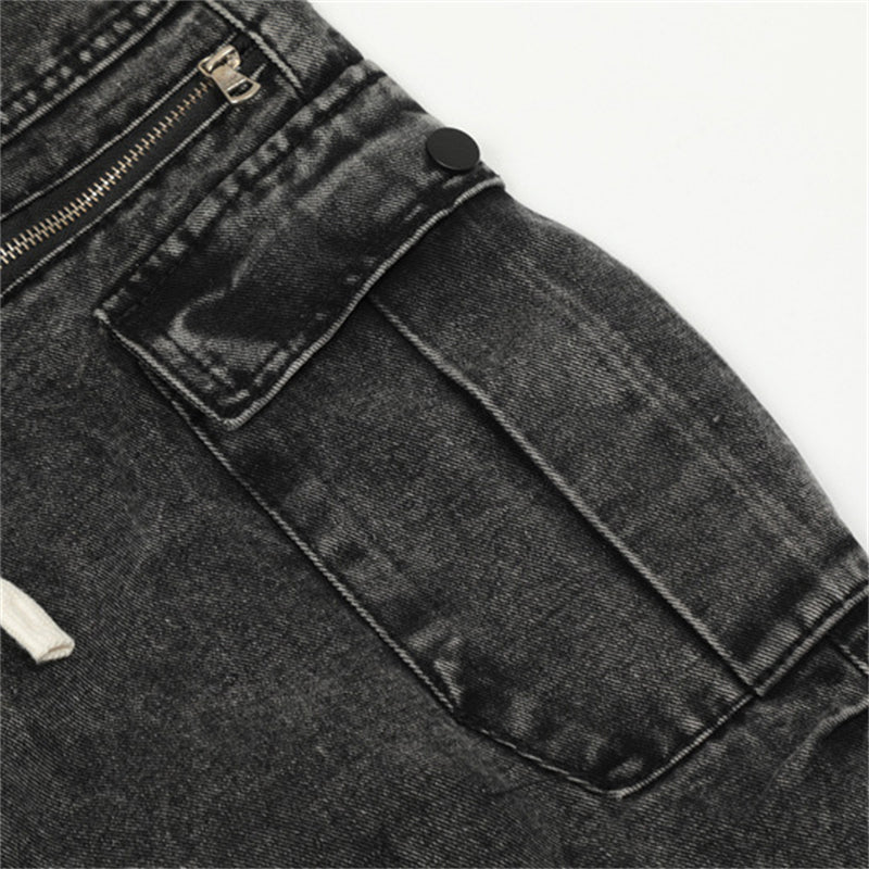Vintage Washed Multi-Pocket Jeans