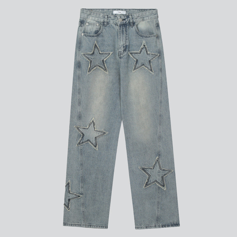 Five-Pointed Star Patch Embroidery Jeans