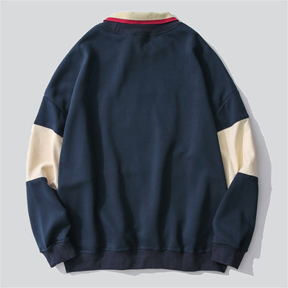 Stylish Lapel Wide Stripe Print Sweatshirt
