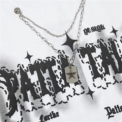 Letters Stars Print Chain Tees