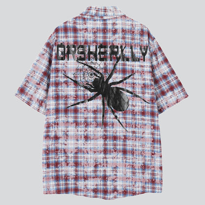 Black Spider Print Plaid Shirt