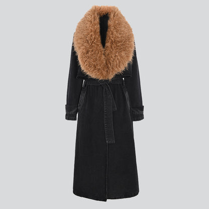 Detachable Faux Fur Collar Denim Coat