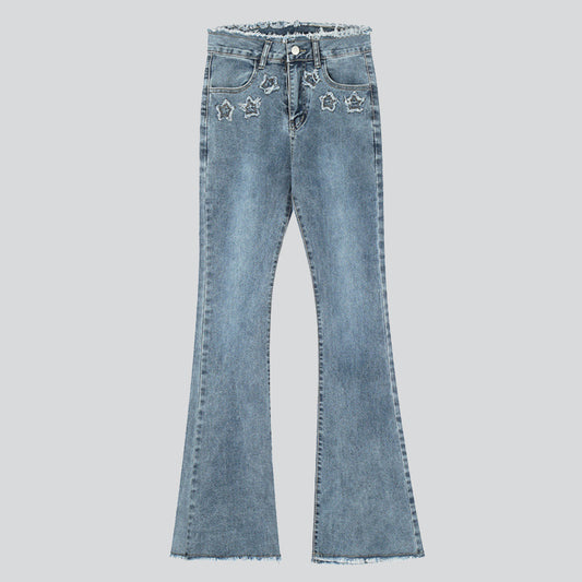 Five-pointed Star Frayed Bootcut Jeans