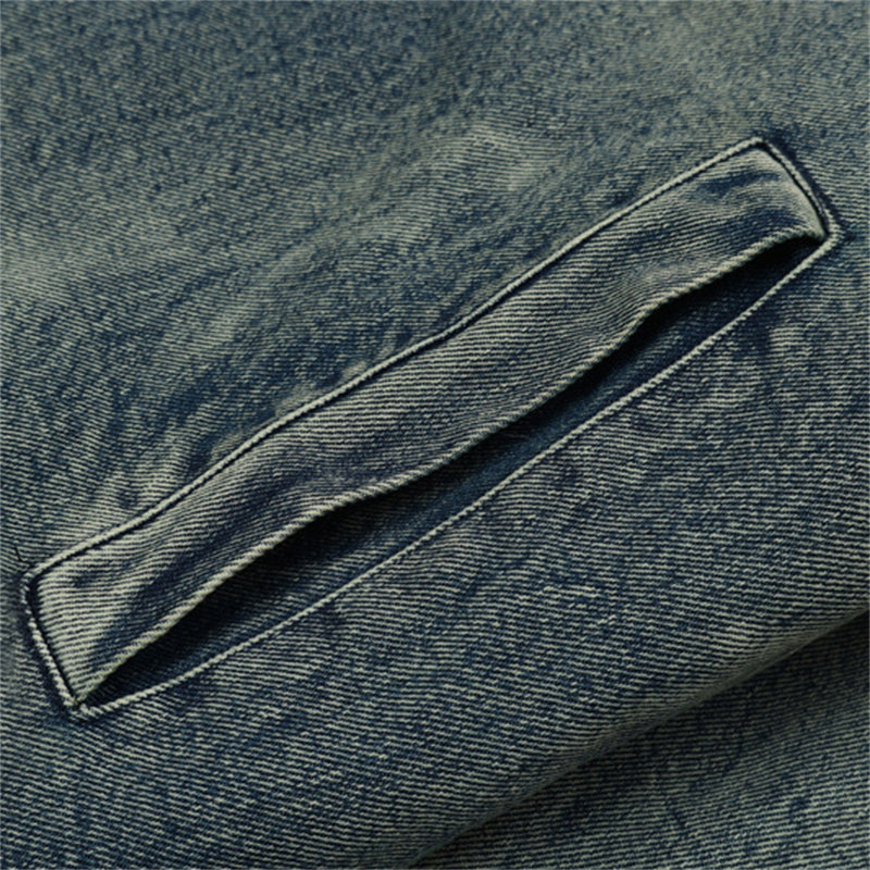 Washed Effect Zipper Cotton Padded Denim Coat