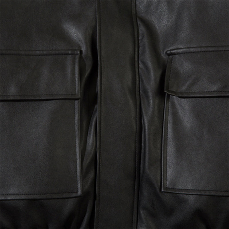 Faux PU Leather Padded Coat