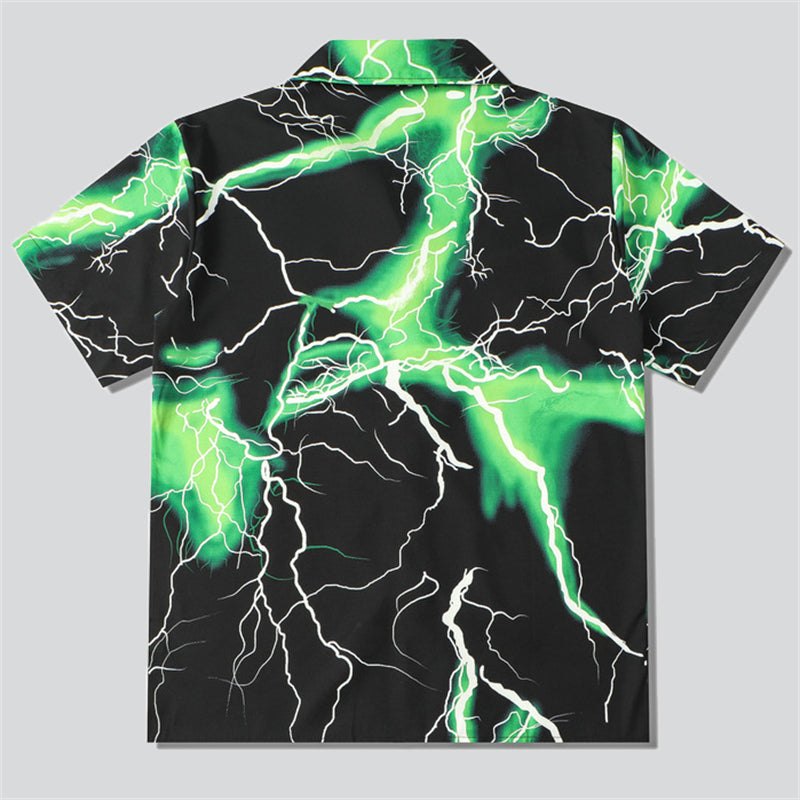 Green Lightning Print Beach Shirt
