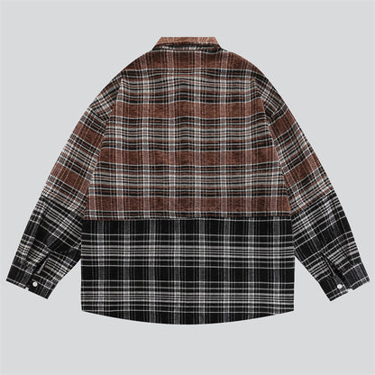 Contrast Color Embroidery Patch Plaid Shirt