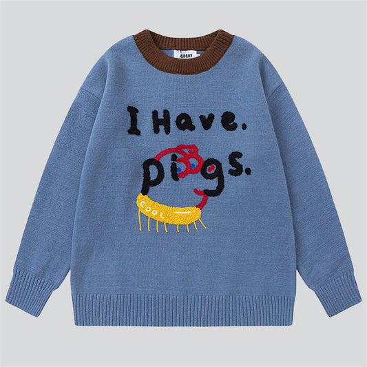 "I Have Pigs" Letter Flocking Sweaters