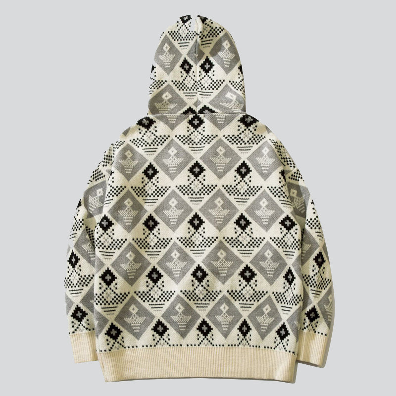 Hooded Knitting Jacquard Sweater