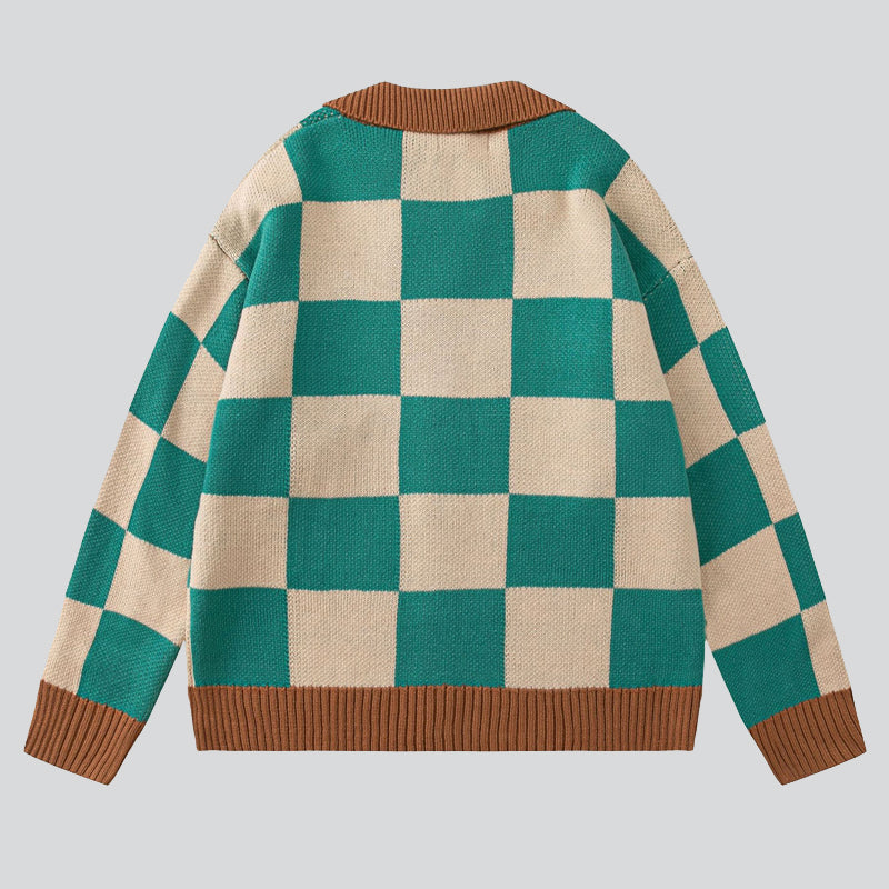 Contrast Color Plaid Knitting Sweater