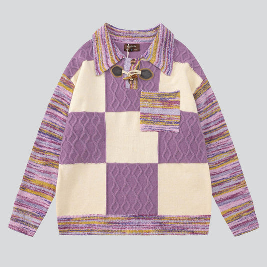Polo Collar Check Knit Sweater
