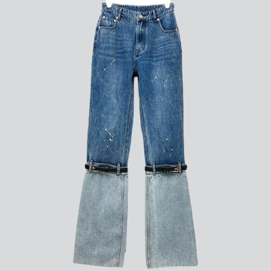 Patchwork Strap Two-toned Jeans