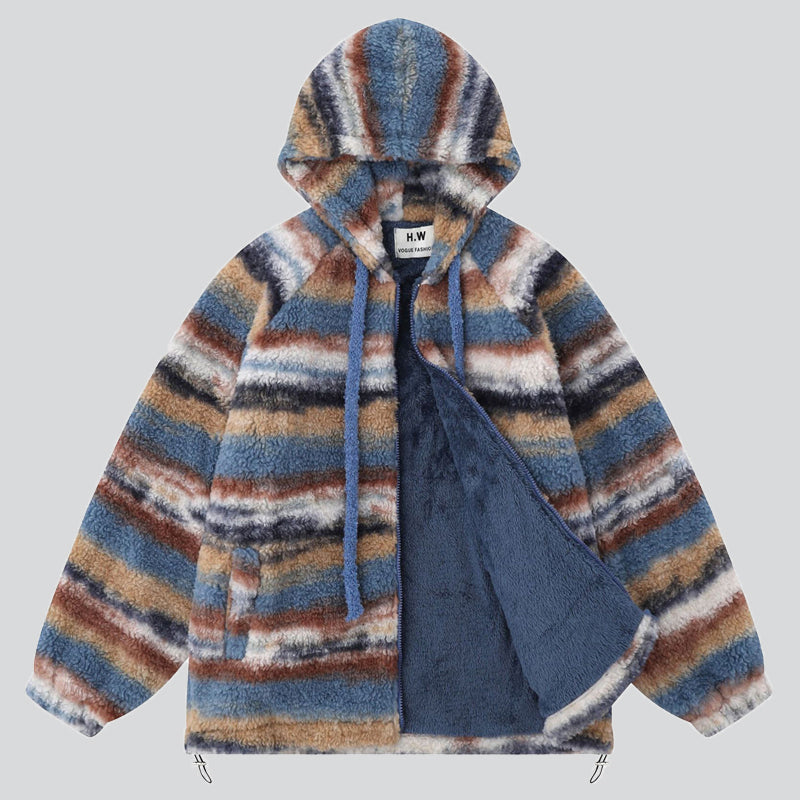 Lazy Fluffy Coats with Contrast Color Stripe