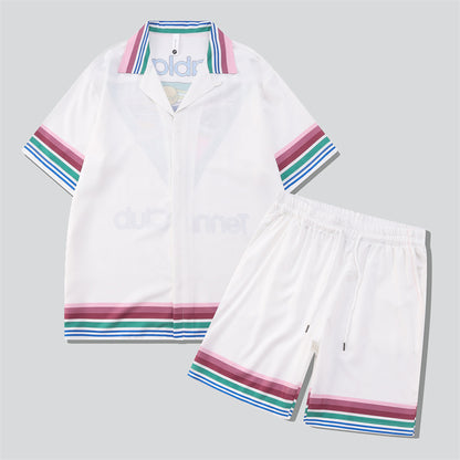 Colourful Stripe Letter Print Vacation Outfits