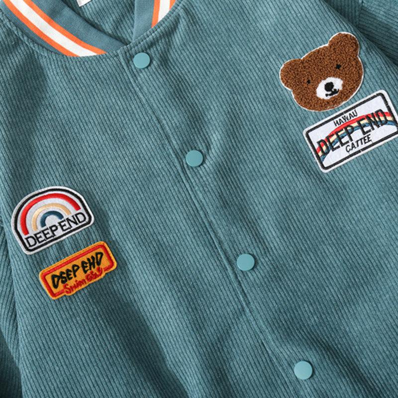 Vintage Corduroy Little Bear Baseball Jacket