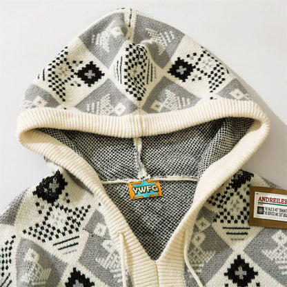Hooded Knitting Jacquard Sweater