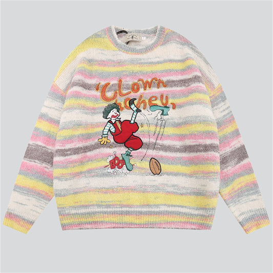 Funny Cartoon Clown Multicolor Stripe Sweater