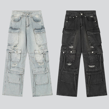 Multi-pocket Ripped Cargo Jeans