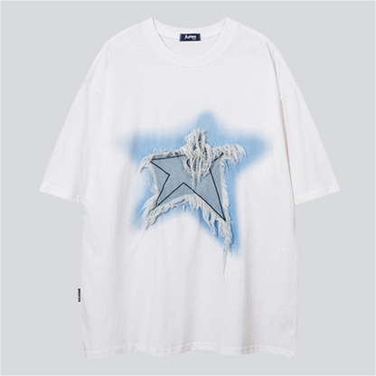 Raw Edge Five-Pointed Star Embroidery Tees