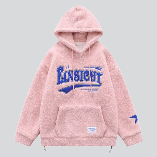 Faux Lambswool Letter Patch Hoodie