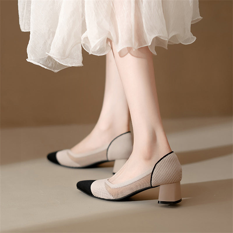 Pointed Toe Hollowed Out Chunky Heels