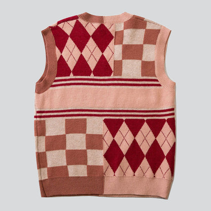 Vintage Plaid Love Heart Knitted Vest