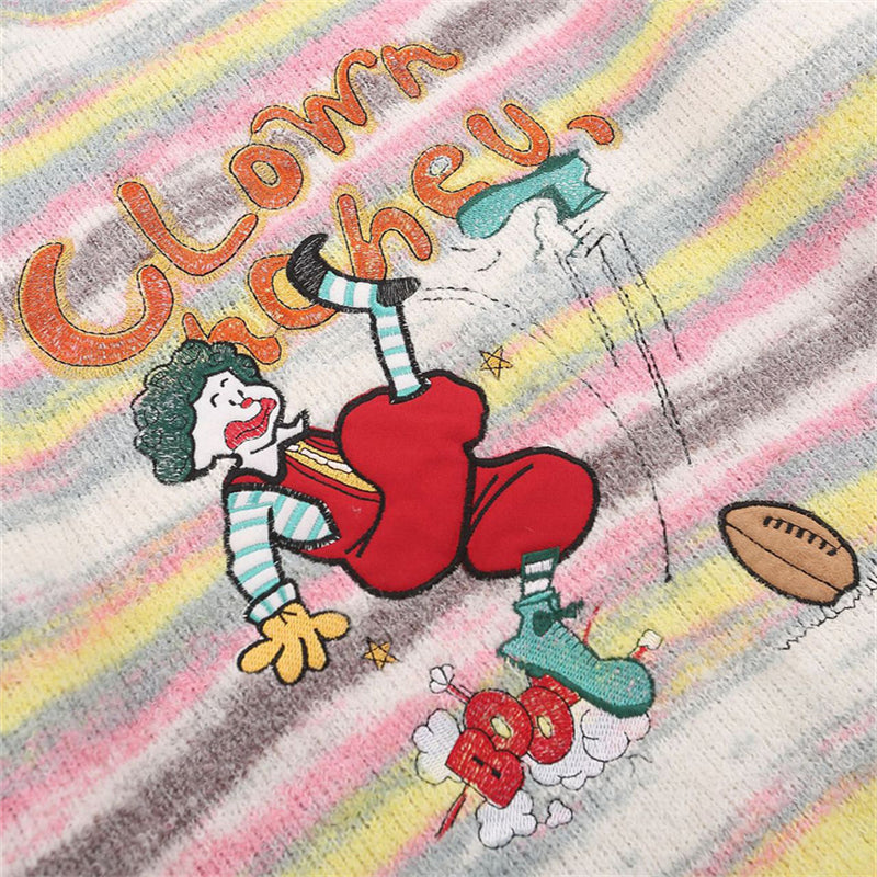 Funny Cartoon Clown Multicolor Stripe Sweater