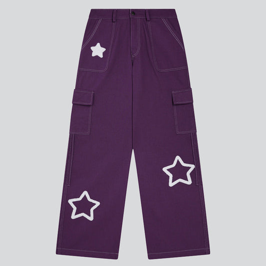Flocked Five-Pointed Star Multi-pocket Pants