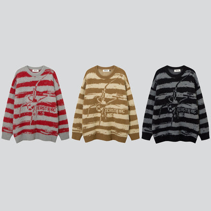 Contrast Color Stripes Spider Sweater