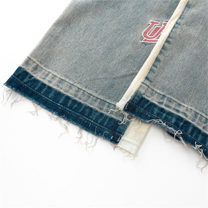 Raw Hems Letter Embroidered Jeans