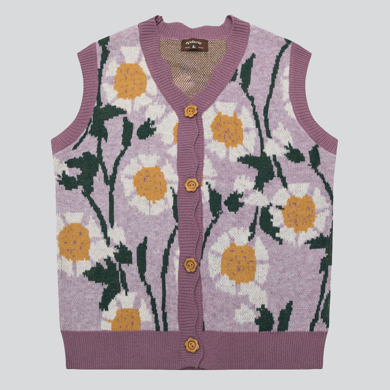 V-neck Floral Sweater Vest