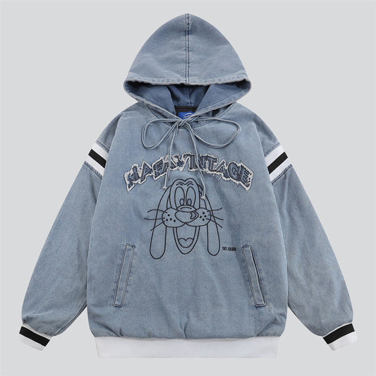 Blue Denim Embroidery Thickened Hoodies