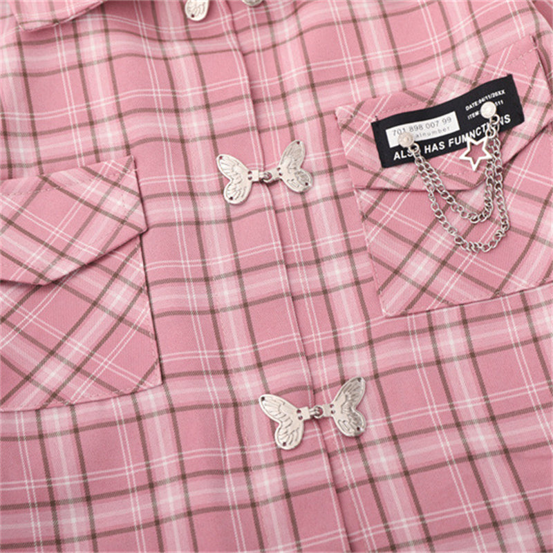 Butterfly Button Chain Decoration Shirt