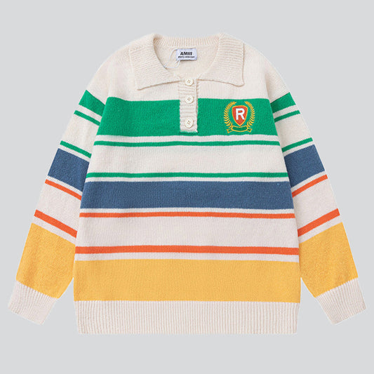Preppy Style Polo Collar Sweater