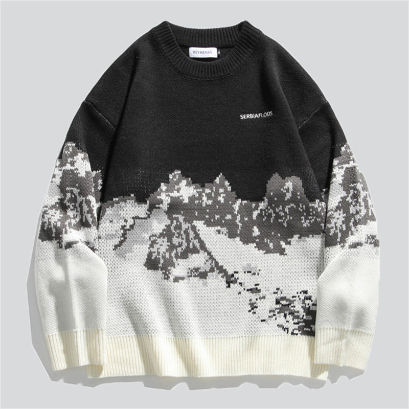 Highland Snow Mountain Couple Sweater