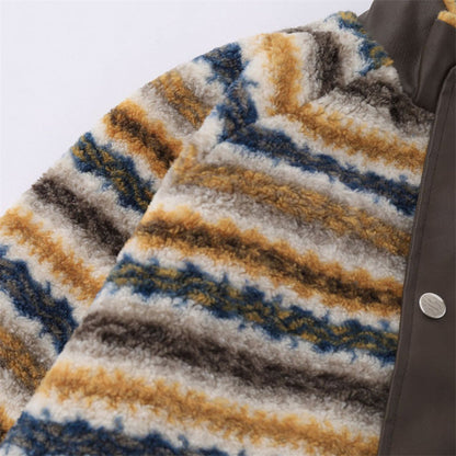 Multicolor Stripes Faux Fur Coat