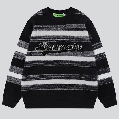 Couple Letter Embroidery Striped Sweater