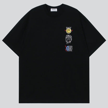 Smiley Embroidered Letter Print Tees