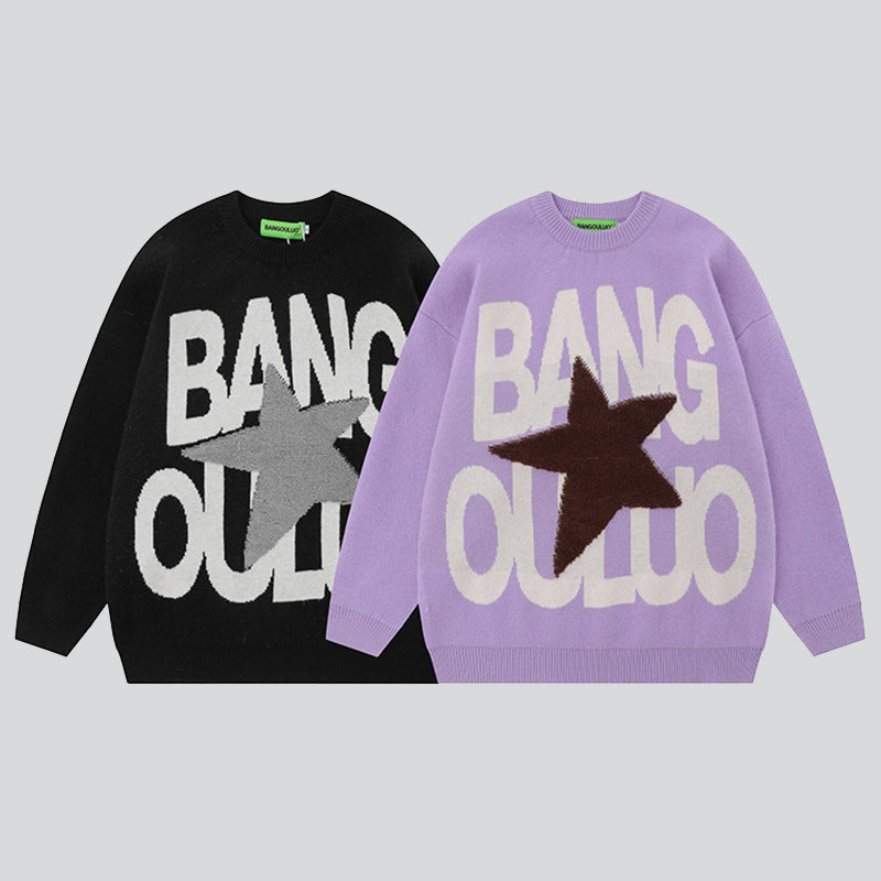 Couple Letter Five-pointed Star Print Sweater
