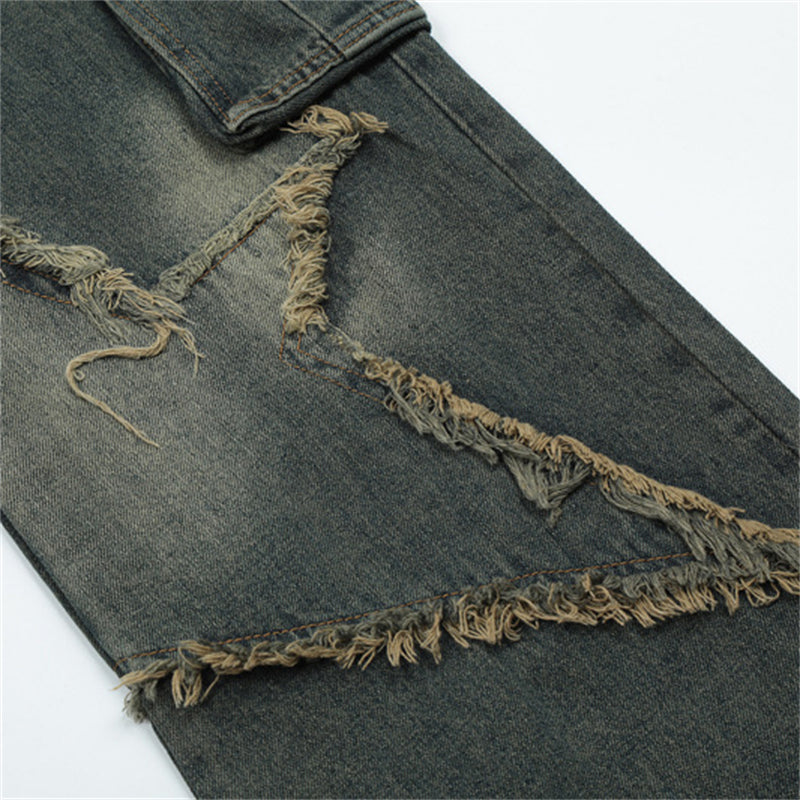 Five-Pointed Star Patch Raw Edge Jeans