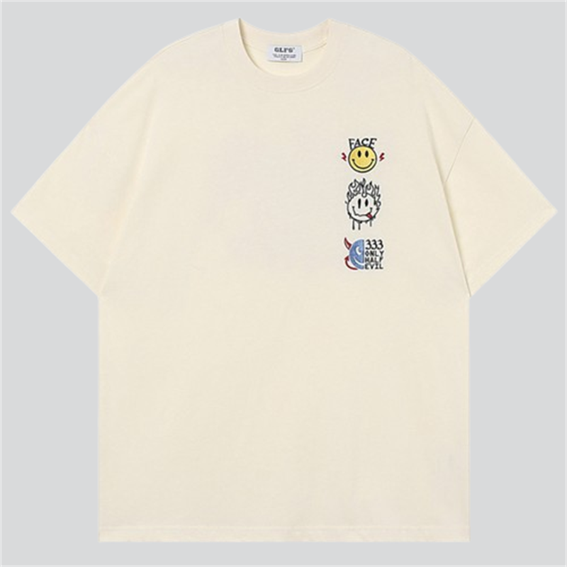 Smiley Embroidered Letter Print Tees