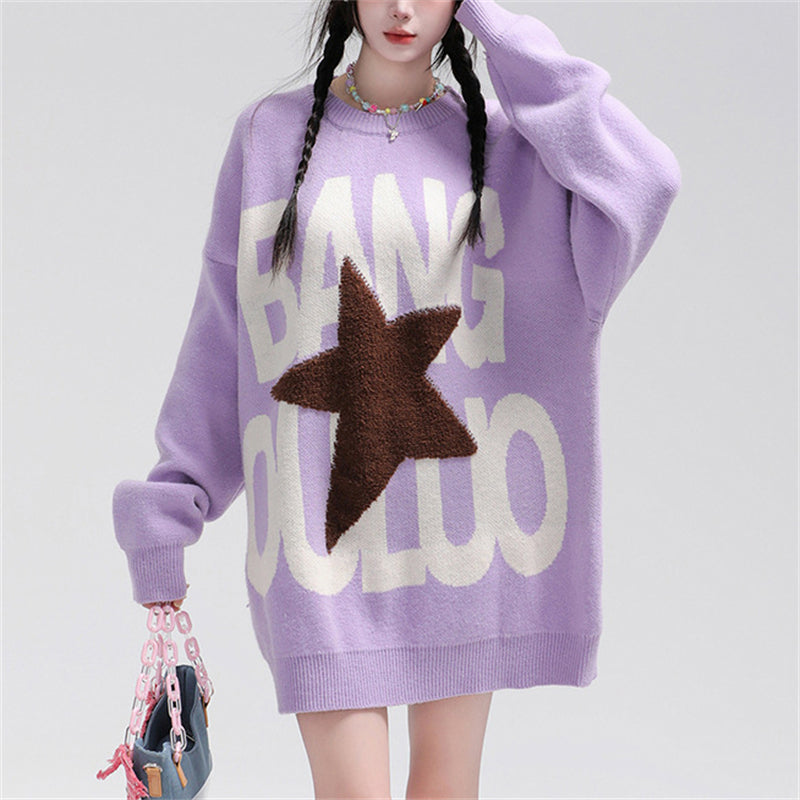 Couple Letter Five-pointed Star Print Sweater
