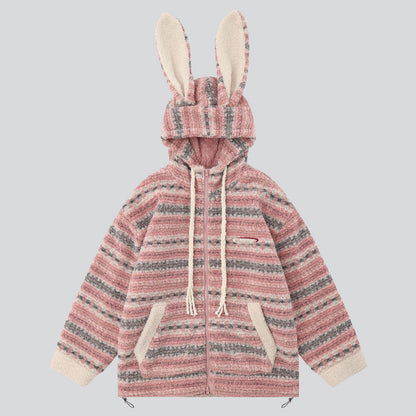Sweet Fluffy Rabbit Ears Coat